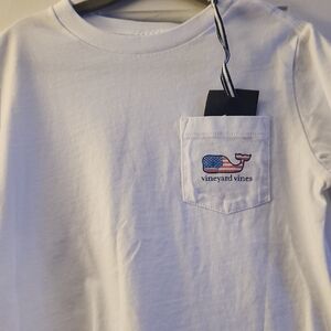 Vineyard Vines White Pocket Tee with Flag Whale Embroidery